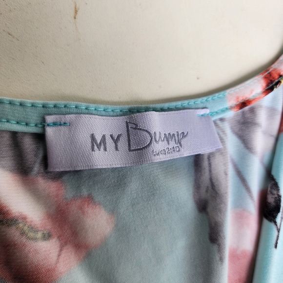 My Bump Pink Blue Floral Stretch Maternity Dress Short Sleeve Tie Back Large - Picture 11 of 12